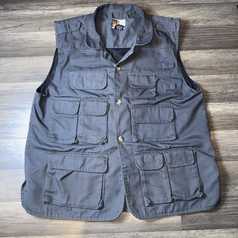Rio Bravo Utility Vest Mens L Gray Fishing Tactical Multi Pocket Y2K Gorpcore